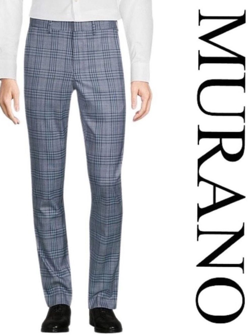 Murano Evan Extra Slim Fit Flat Front Plaid Dress Pants. NWT $80